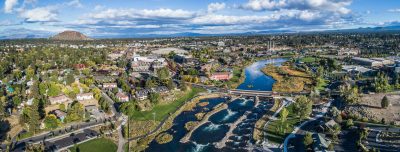 An aerial view of the Bend, Oregon Whitewater Park