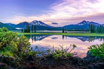 Mountain and Sky Reflection in Sparks Lake near Bend Oregon
